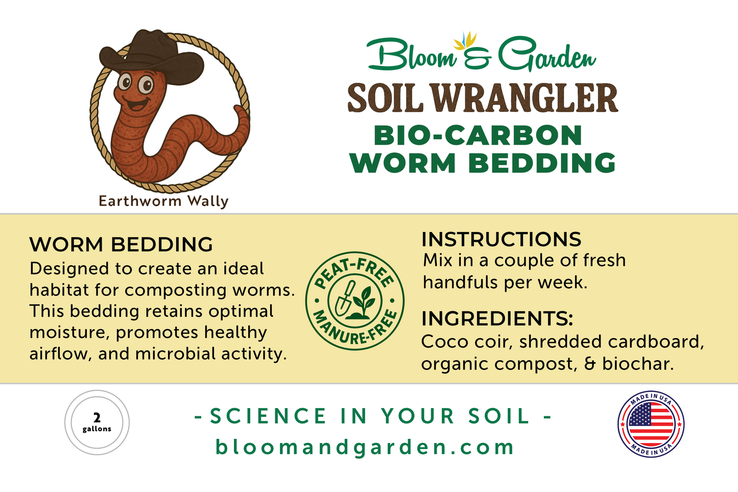 Bloom & Garden Soil Wrangler BioCarbon worm bedding for composting worm habitat with natural ingredients
