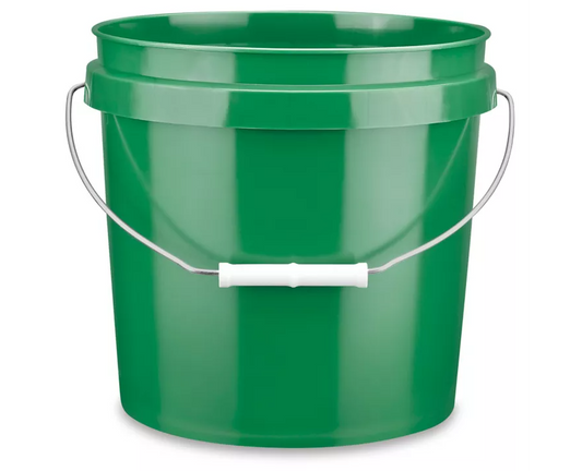 Green plastic bucket with handle for worm bedding with LED light use by Bloom and Garden